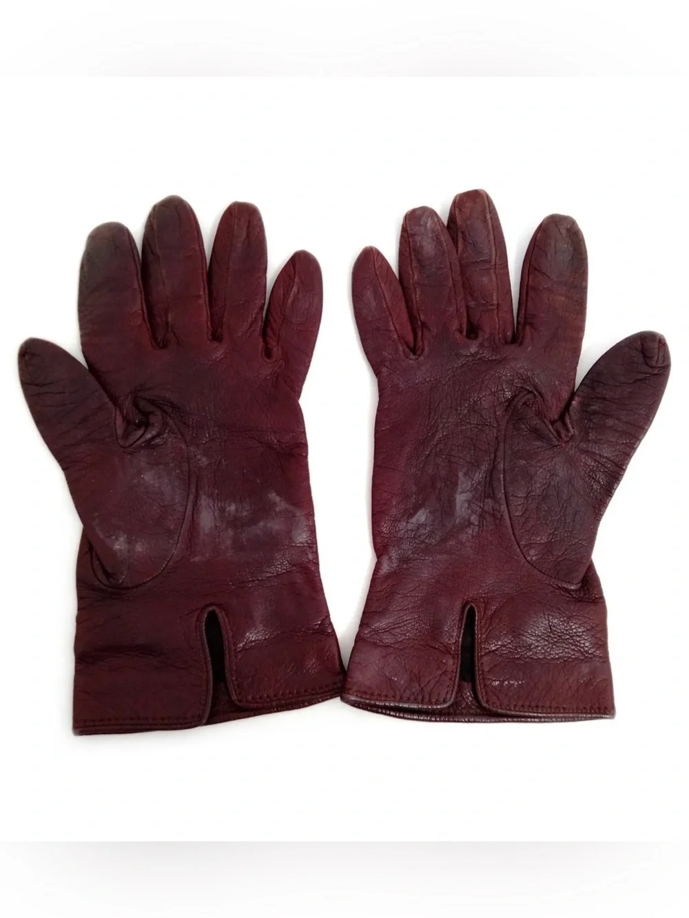 Salvatore Ferragamo Burgundy Leather Gloves Gancini Silk Lined Italy Size 7.5